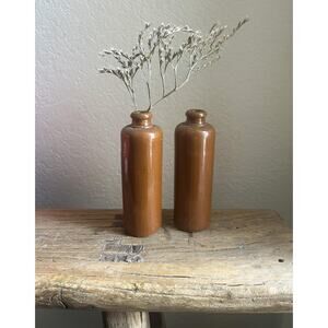 Vintage Brown Stoneware Pottery Bottle Vase 5.25"